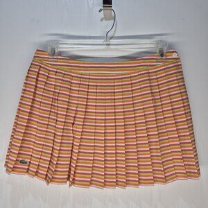 Lacoste Pleated Striped Mini Skirt Made In France Size 42 Pnk, Green, Org, Wht
